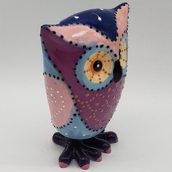 Green Earth Purple Blue Pink Owl Bobble Figurine - Picture 6 of 14